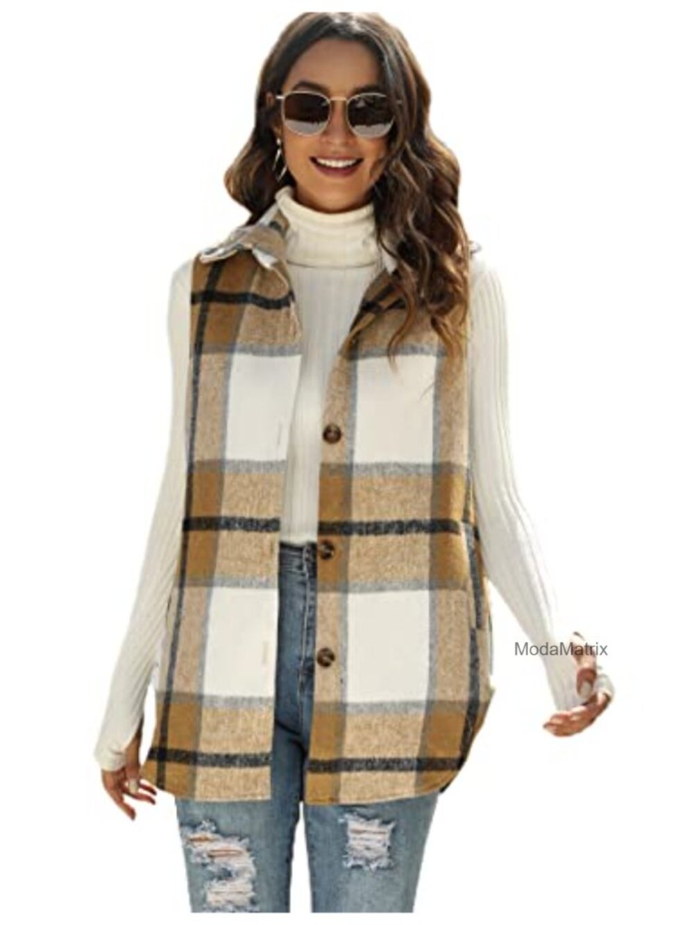 Plaid Flannel Vest Sleeveless Shacket Button Down Casual